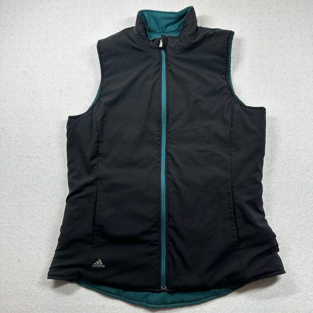 Adidas Reversible Puffer Vest Women’s Black Green Full Zip Athletic Medium